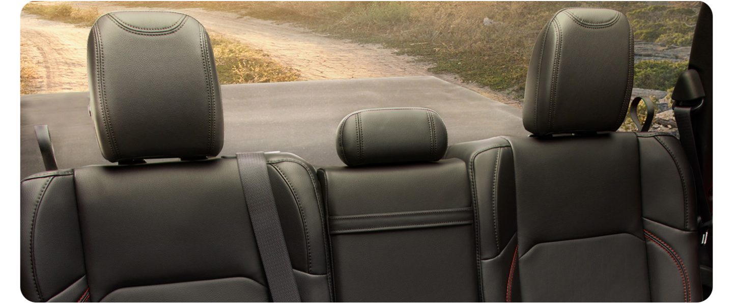 The rear seats in a 2026 Jeep Gladiator
