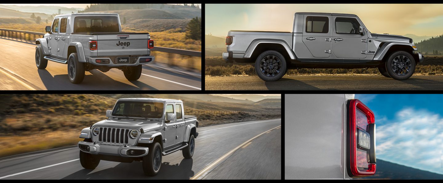 A collage of four images of the 2022 Jeep Gladiator High Altitude, viewed from different angles.